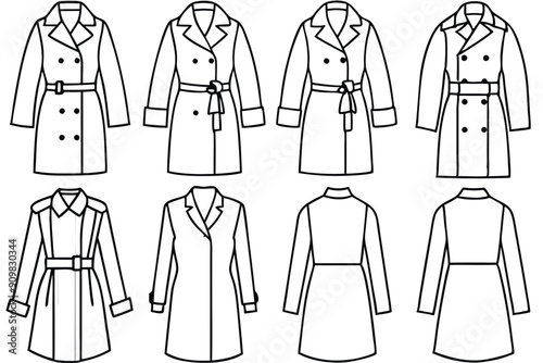 Classic trench coat line art versatile coat for every season illustration