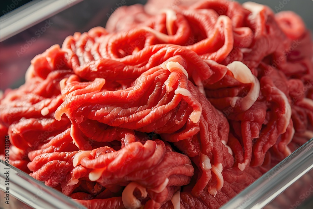 A pristine and isolated image of fresh, raw minced beef meat A pristine and isolated image of fresh, raw minced beef meat
