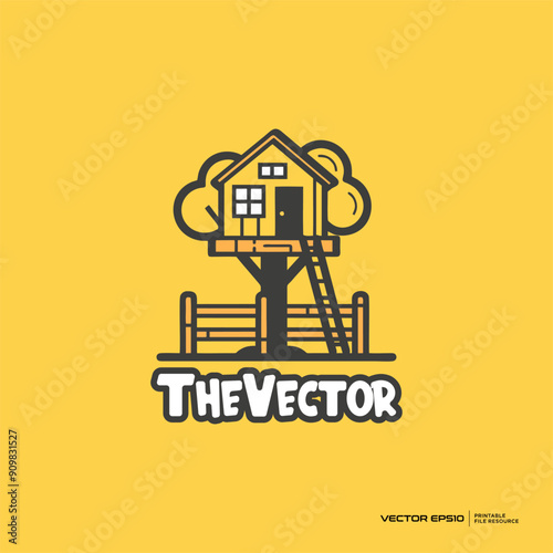 Treehouse line vector, logo, character, cartoon, illustration, eps10