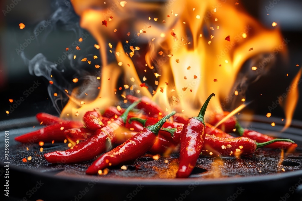 Delicious red chili peppers on fire, cut out , ai Delicious red chili peppers on fire, cut out , ai