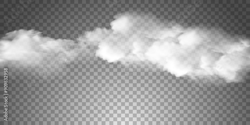 Realistic white clouds on transparent background