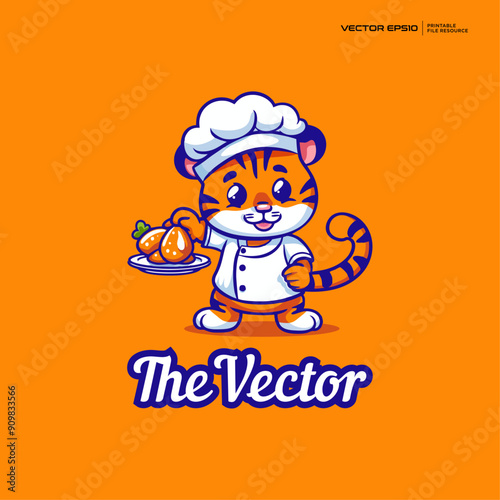 Chef's tiger vector, logo, character, cartoon, illustration, eps10