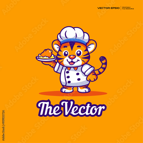 Chef's tiger vector, logo, character, cartoon, illustration, eps10
