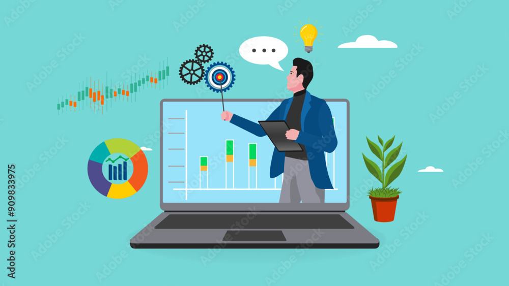 online webinar presentation, online seminars or meetings discussing business strategy, business discussion conference, data analysis or finance expertise, businessman on laptop screen explaining data online webinar presentation, online seminars or meetings discussing business strategy, business discussion conference, data analysis or finance expertise, businessman on laptop screen explaining data