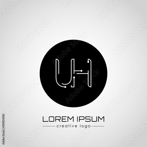 The creative logo is the letter U and H. A design element of a logo, business card, corporate sign or monogram. The idea of a thematic design