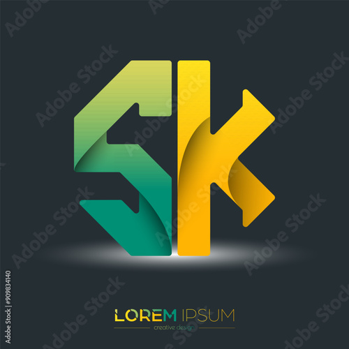 Creative design of the letters S and K. A template for a corporate brand, logo, and business card. A recognizable element of the brand name. The idea of thematic creativity