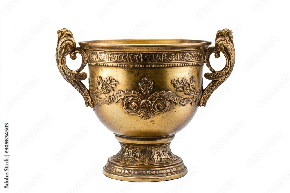 Antique gold trophy cup with handles, cut out, ai Antique gold trophy cup with handles, cut out, ai