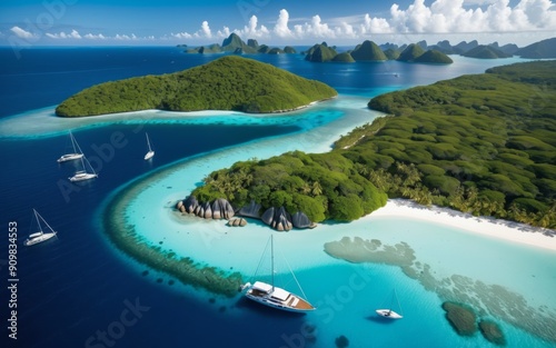 Serene Aerial View of Tropical Island with Rock Formations, Lush