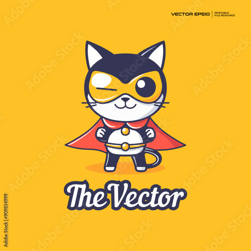Cute cat hero vector, logo, character, cartoon, illustration, eps10