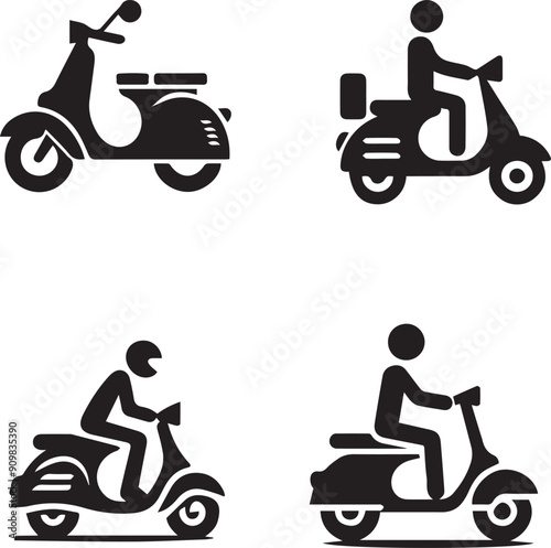 set of scooter silhouette isolated on white background