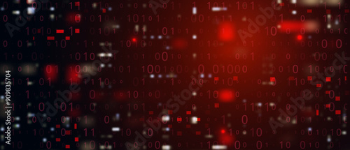 Digital Binary Code on Dark Red Background. Data Breach