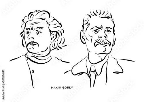 Vector portrait young and old year of famous Russian writer Maxim Gorky.