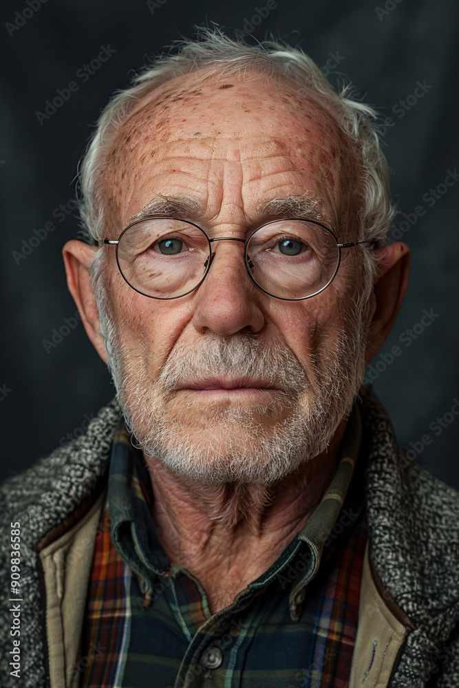 Obraz premium Portrait or passport photo of a senior man with white hair of caucasian descent
