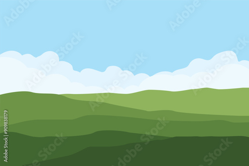 green fields against blue sky- vector illustration