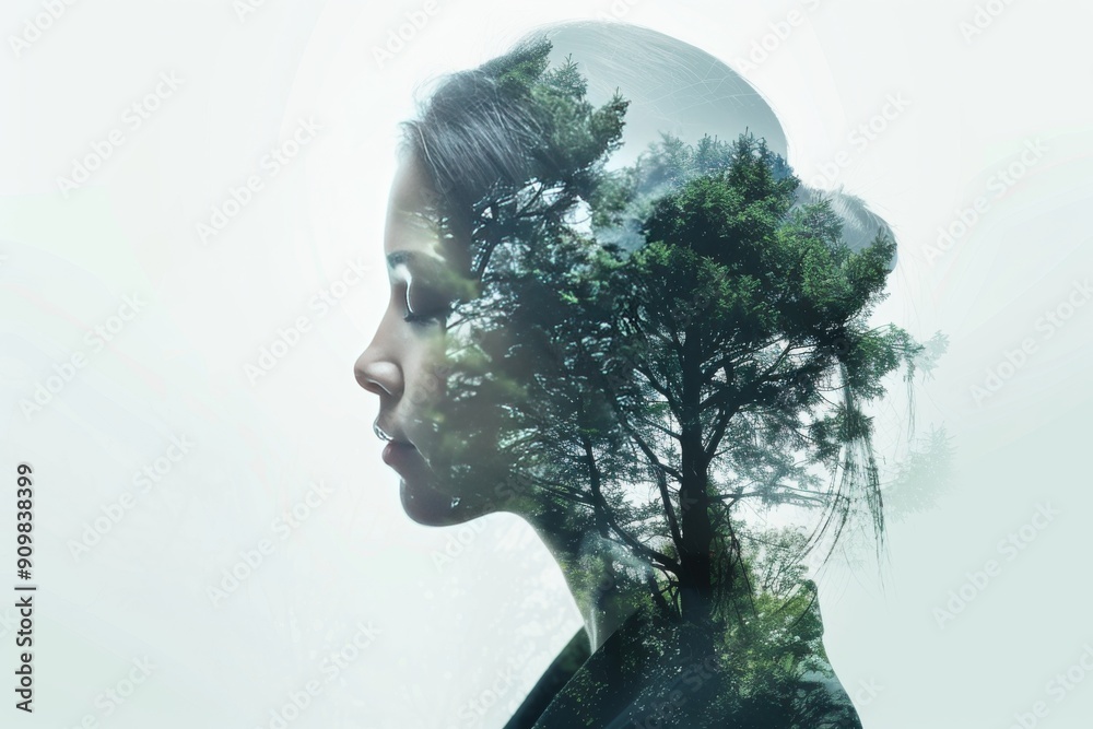 Corporate woman in a double exposure with nature landscapes. Corporate woman in a double exposure with nature landscapes.