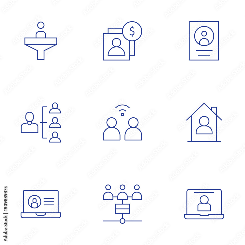 User icons set. Thin Line style, editable stroke. network, laptop, human, house, filter, file, customer, data collection User icons set. Thin Line style, editable stroke. network, laptop, human, house, filter, file, customer, data collection
