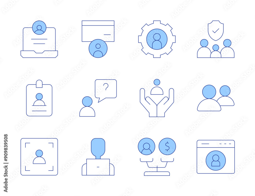 User icons. Line Duotone style, editable stroke. user, question, id card, friends, developer, equality, family, humanitarian, focus User icons. Line Duotone style, editable stroke. user, question, id card, friends, developer, equality, family, humanitarian, focus