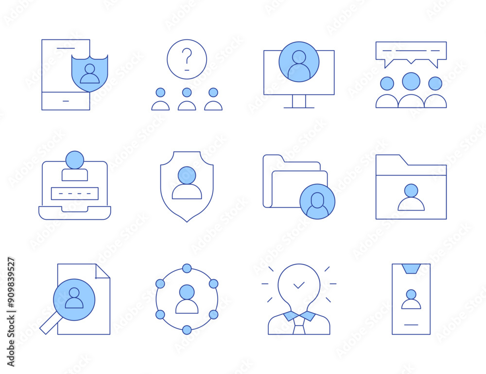 User icons. Line Duotone style, editable stroke. user, personal security, profile, team meeting, search, question, idea, diagram, login User icons. Line Duotone style, editable stroke. user, personal security, profile, team meeting, search, question, idea, diagram, login