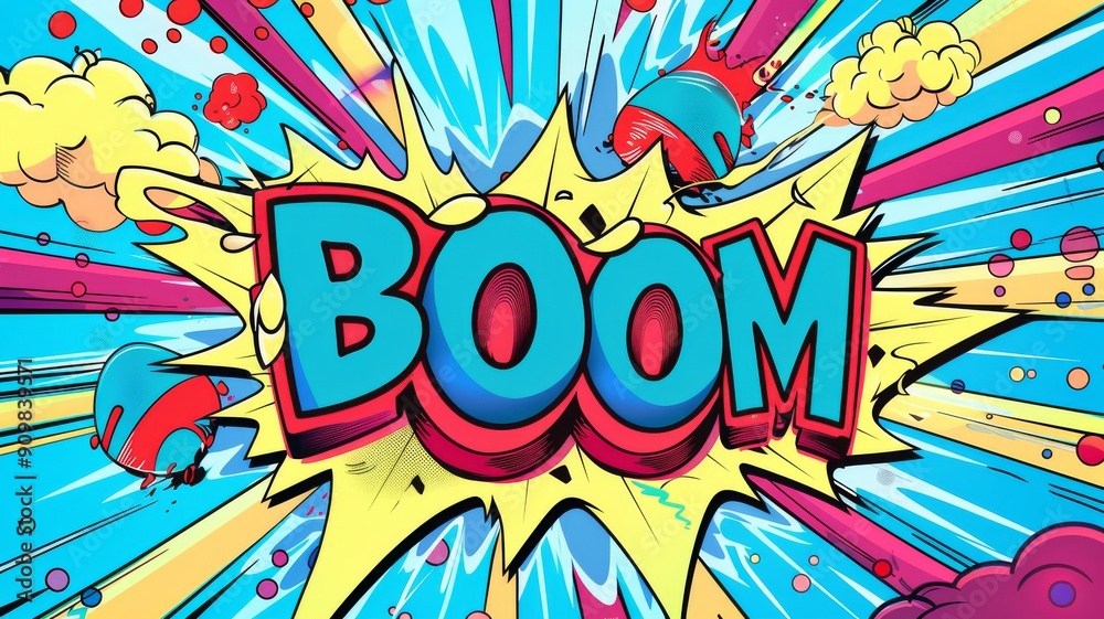 A comic book style Boom explosion with colorful energy rays and artwork in pop art style. Visual dynamism of modern comic book icon for punch word. Comic smoke A comic book style Boom explosion with colorful energy rays and artwork in pop art style. Visual dynamism of modern comic book icon for punch word. Comic smoke