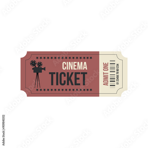 Vintage cinema ticket template with black old film projector. Admit one retro ticket. Ticket Admission Entry Event Design