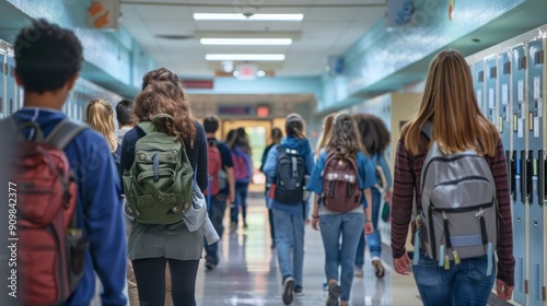 Busy school hallway filled with students and lockers