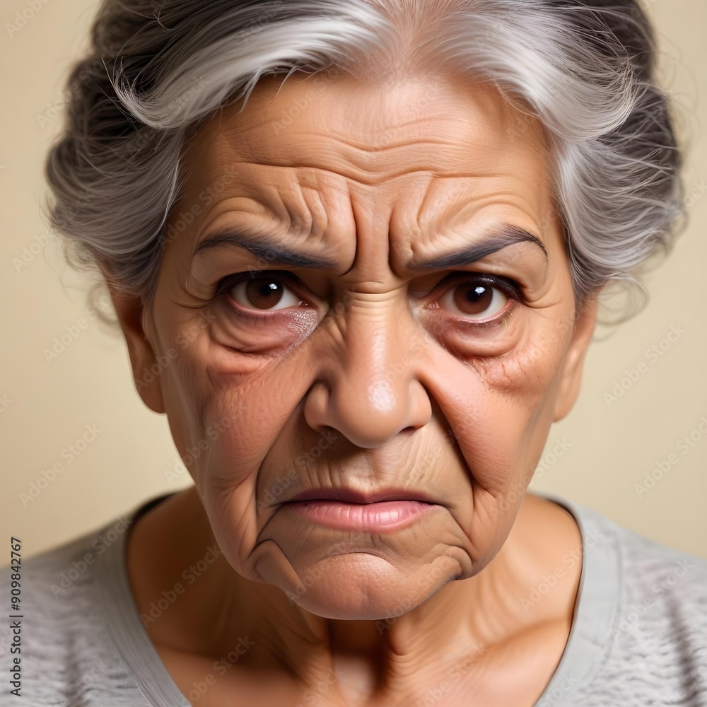 Elderly angry Hispanic woman with a furious expression Elderly angry Hispanic woman with a furious expression