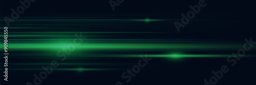 Horizontal green line effect. Dynamic movement of light effect.