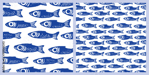 Blue Sardines Little Fish Marine Life Seamless Pattern Vector Illustration