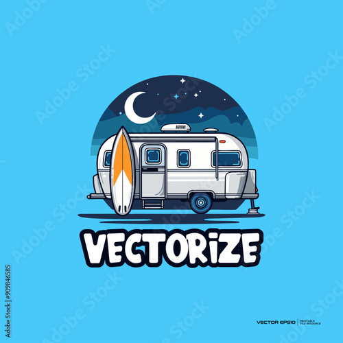 Camper van vector, logo, character, cartoon, illustration, eps10