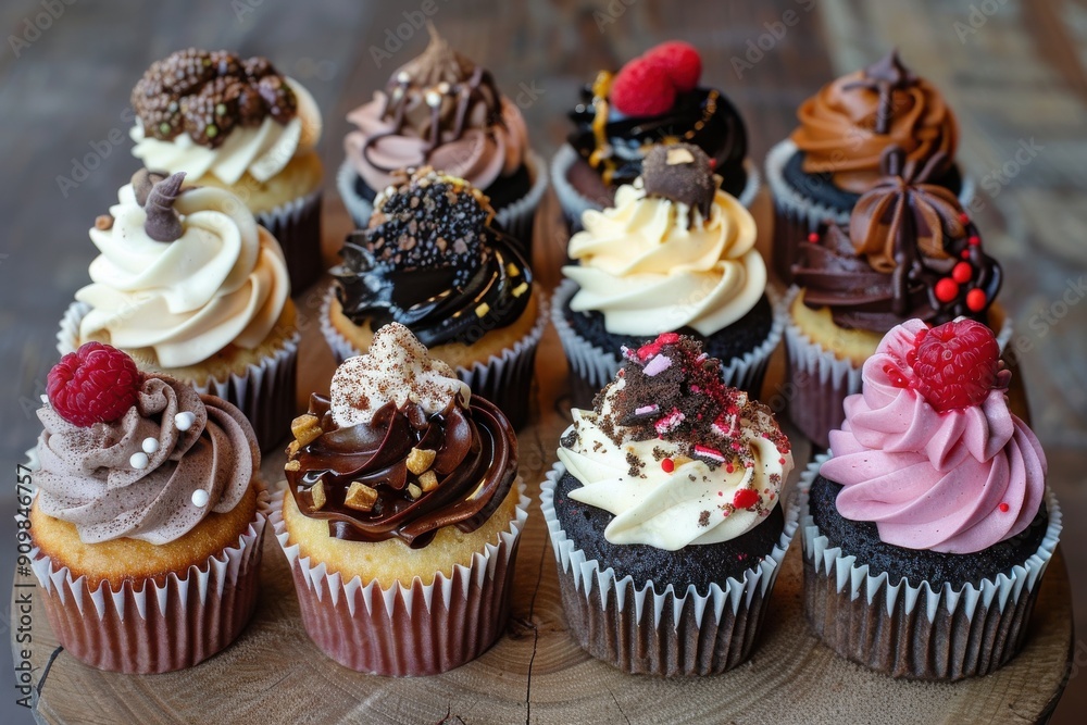 A selection of gourmet cupcakes with unique flavors and designs