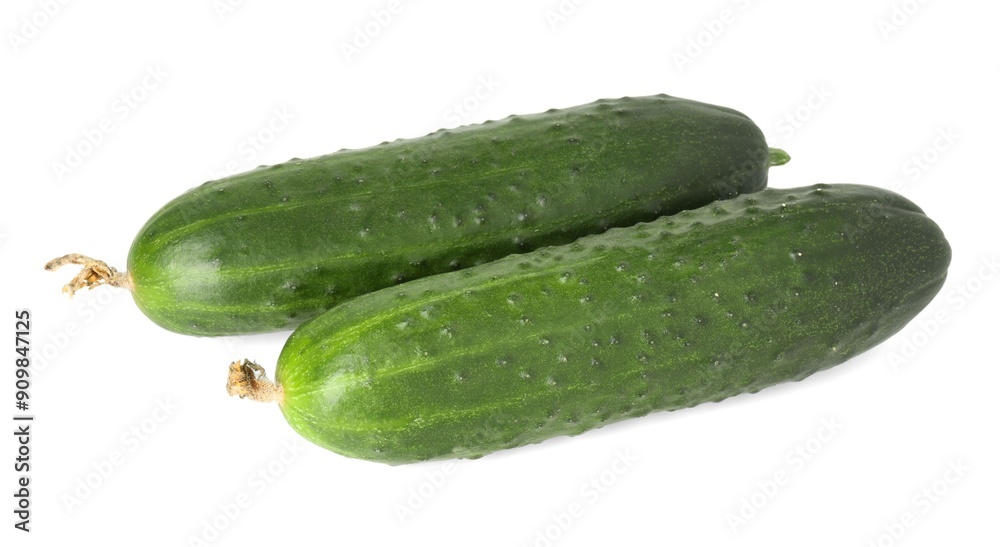 Two fresh green cucumbers isolated on white, above view Two fresh green cucumbers isolated on white, above view