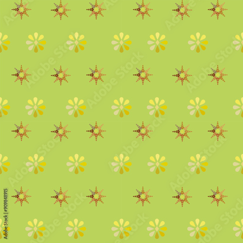 Two types of flower patterns, gradient colors, arranged in several rows. on a green background