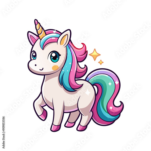 Cute cartoon character cute magic unicorn with stars