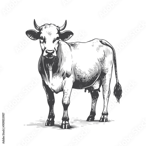 Hand Drawn Cow Sketch Art