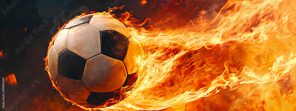 Fototapeta premium Flaming Soccer Ball