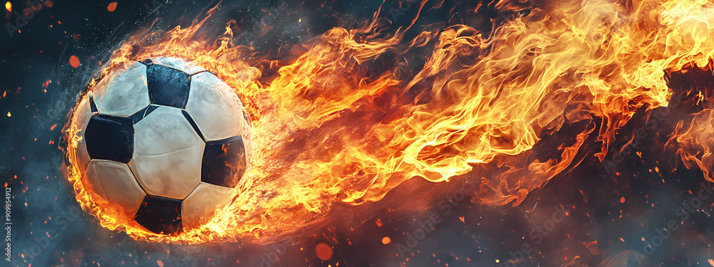Fototapeta premium Flaming Soccer Ball