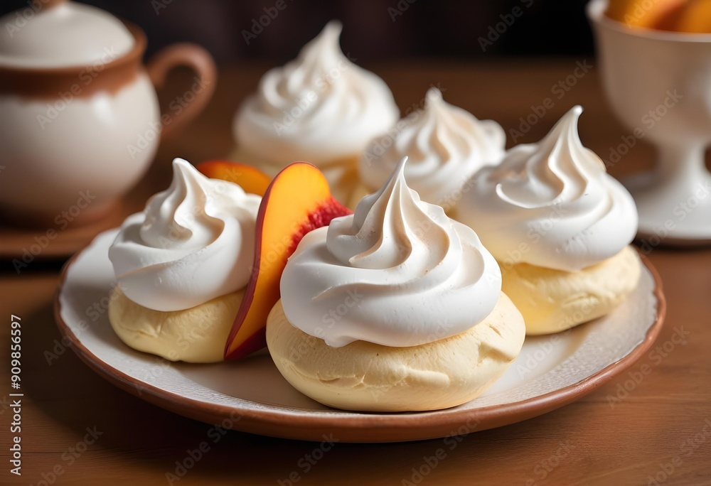 Delicious fresh meringue cookies with toffee glaze, captured up close. Delicious fresh meringue cookies with toffee glaze, captured up close.