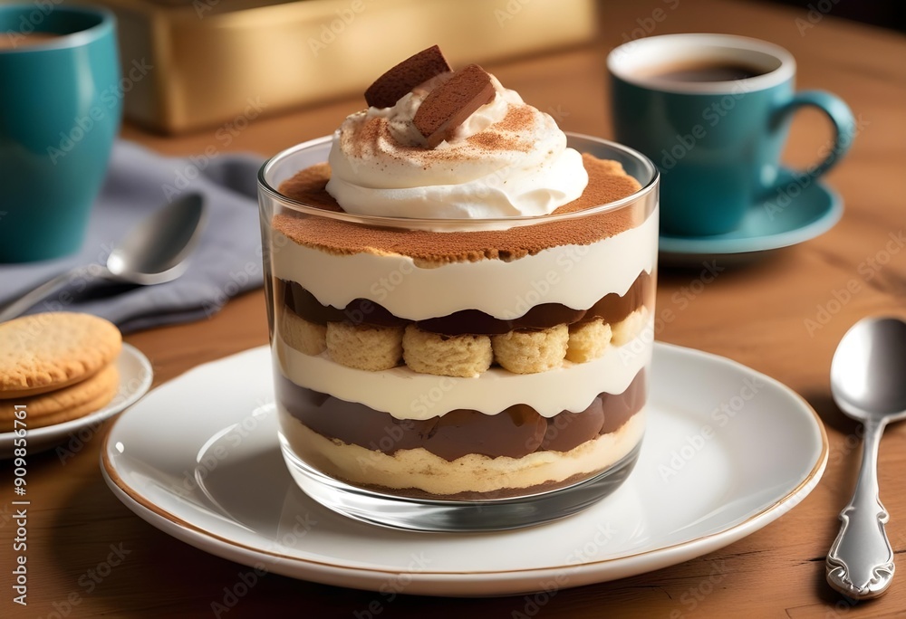 Delicious tiramisu elegantly presented, captured up close in a restaurant setting. Delicious tiramisu elegantly presented, captured up close in a restaurant setting.