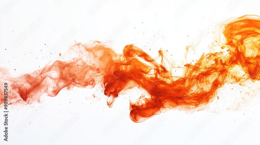 Bright orange smoke bursts forth, contrasting sharply with the white background, conveying warmth and vitality. Bright orange smoke bursts forth, contrasting sharply with the white background, conveying warmth and vitality.