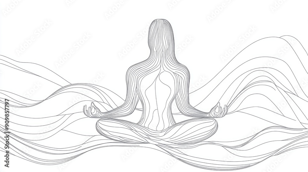 Elegant line drawing of a person meditating, with simple lines representing calm and serenity. Elegant line drawing of a person meditating, with simple lines representing calm and serenity.