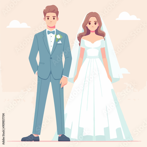 bride and groom wedding dress. flat design style vector graphic illustration