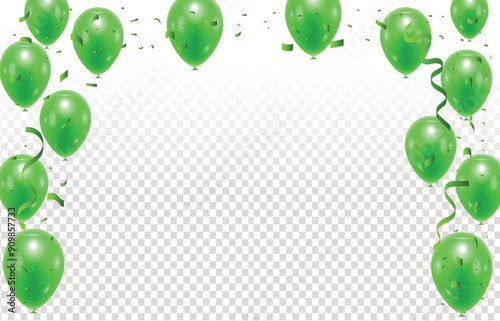 green balloon and confetti background. birthday background vector illustration. celebration background	