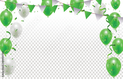 green balloon and confetti background. birthday background vector illustration. celebration background	