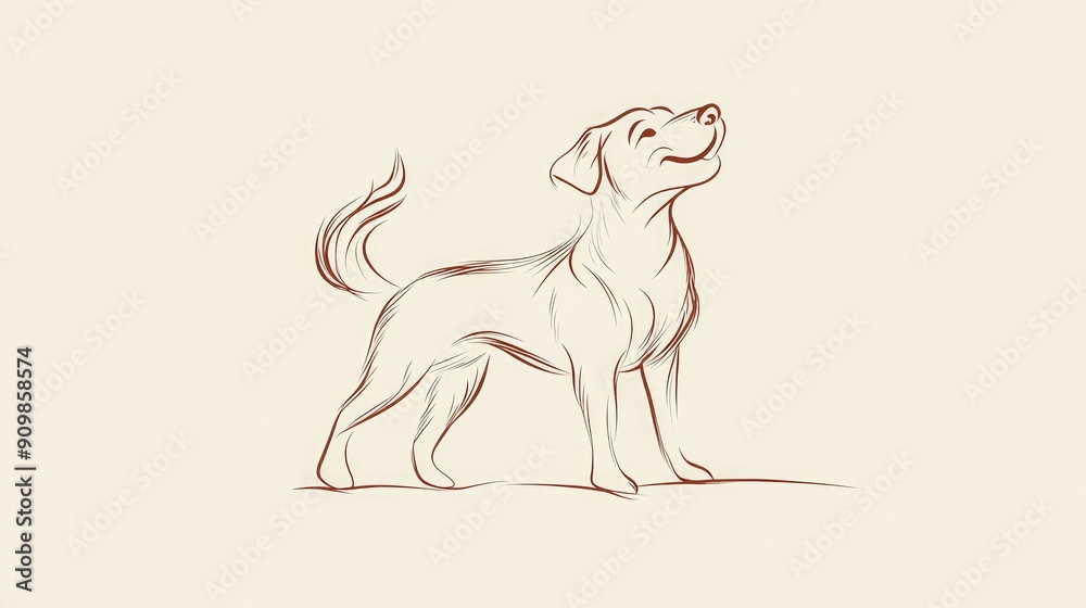 Fototapeta premium Minimalist outline of a dog wagging its tail, with expressive lines showing joy and excitement.