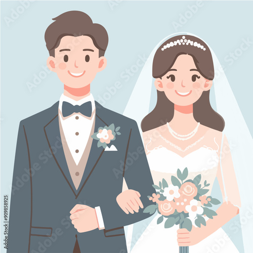 bride and groom wedding dress. flat design style vector graphic illustration