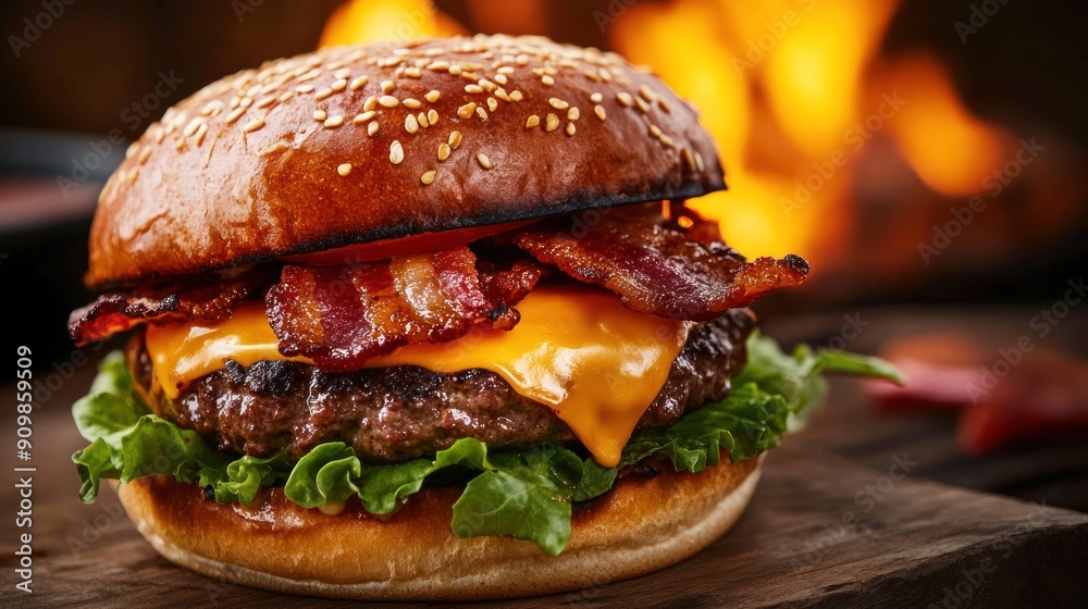 Juicy Bacon Cheeseburger with a Golden Glow Juicy Bacon Cheeseburger with a Golden Glow