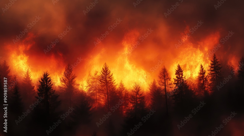 Intense Fire Engulfing Pine Trees in Forest Intense Fire Engulfing Pine Trees in Forest