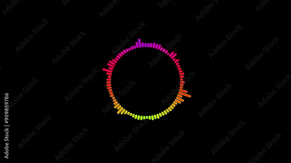 Circular interface audio waves music sound  audio spectrum equalizer,  audio frequency sound waves in the black  background,  sound wave equalizer animation.