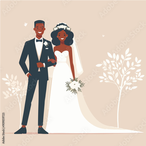 bride and groom wedding dress. flat design style vector graphic illustration