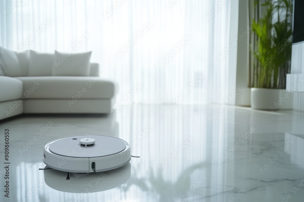 Minimalist Living Room with Robot Vacuum Minimalist Living Room with Robot Vacuum